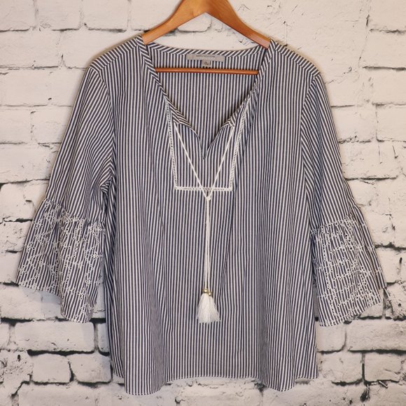 Andrew Marc Striped 3/4 Bell Sleeve Blouse sz XL - Picture 1 of 7